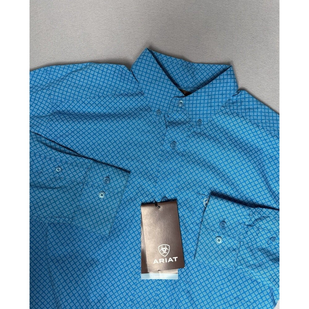 Ariat Shirt Mens M Turquoise Scott Stretch Classic Fit Long Sleeve Button Up
